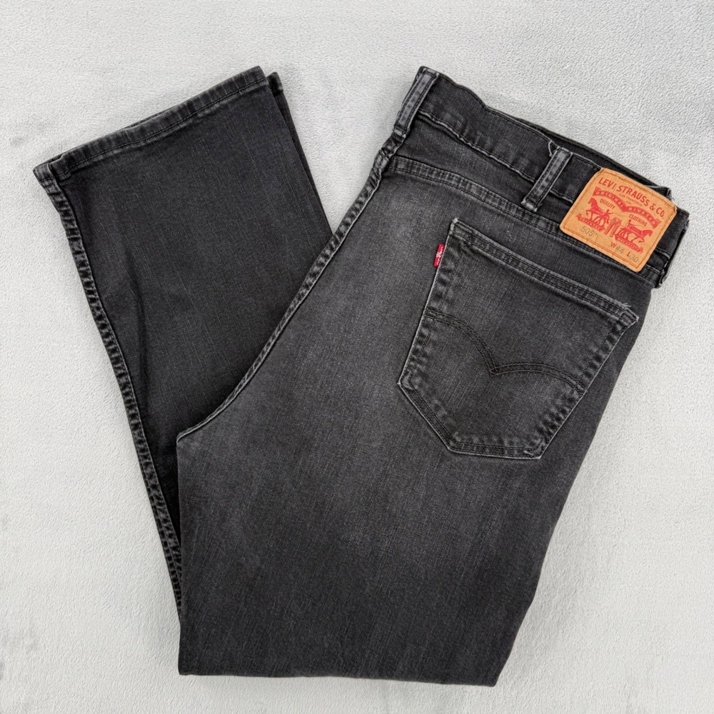 Levis 505 Regular Fit Straight Leg Faded Black Jeans Mens Size W44 L30